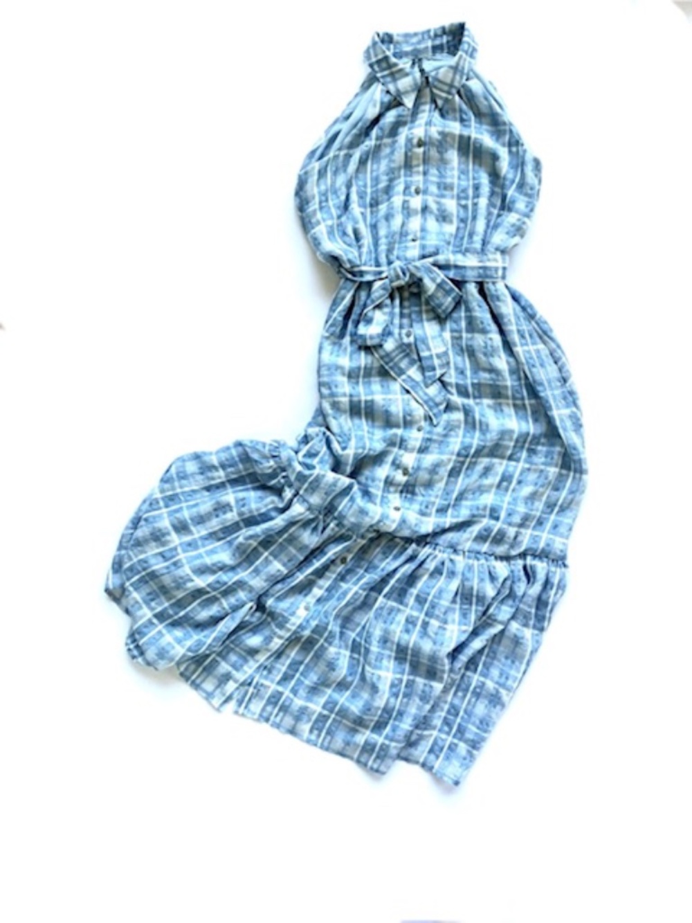 Anthropologie Blue Plaid Midi Dress.
